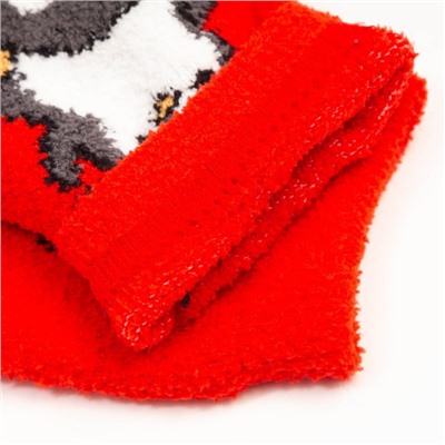 Носки женские махровые «Пингвинята», цвет красный, размер 36-40
